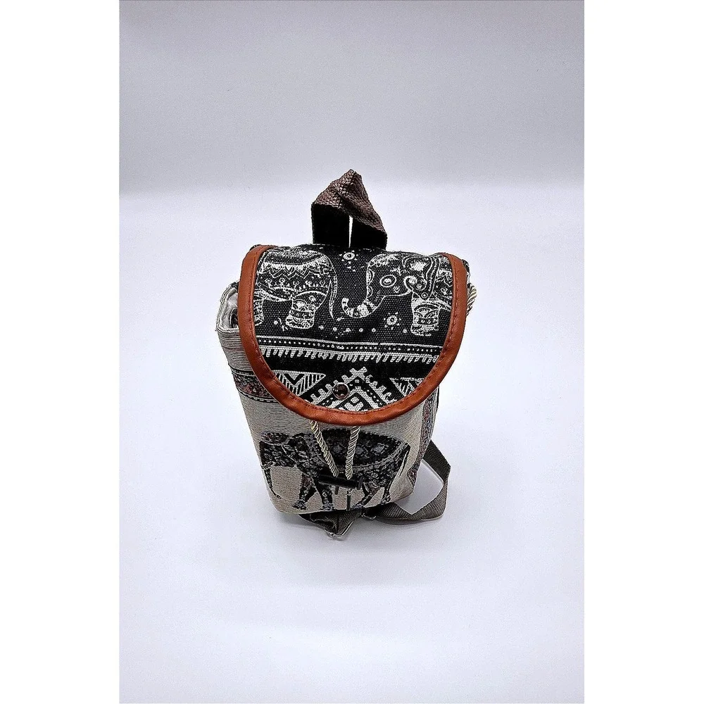Boho Elephant Tapestry Drawstring Backpack Mini Bag‎